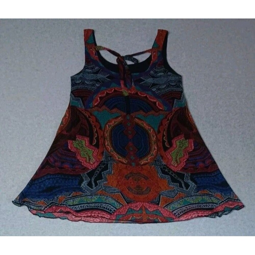 Angie Sleeveless Swing Tunic Mini Dress Large Geometric Tribal Print Boho Retro - Picture 11 of 11